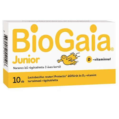 BioGaia Junior + D-vitamin rágótabletta narancs ízű (10 db)